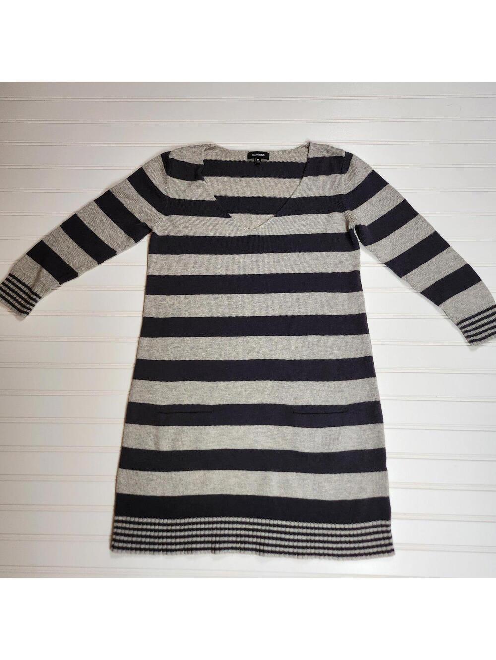 Express Women's Sweater Knit Striped Long Sleeve Sweater Dress Medium